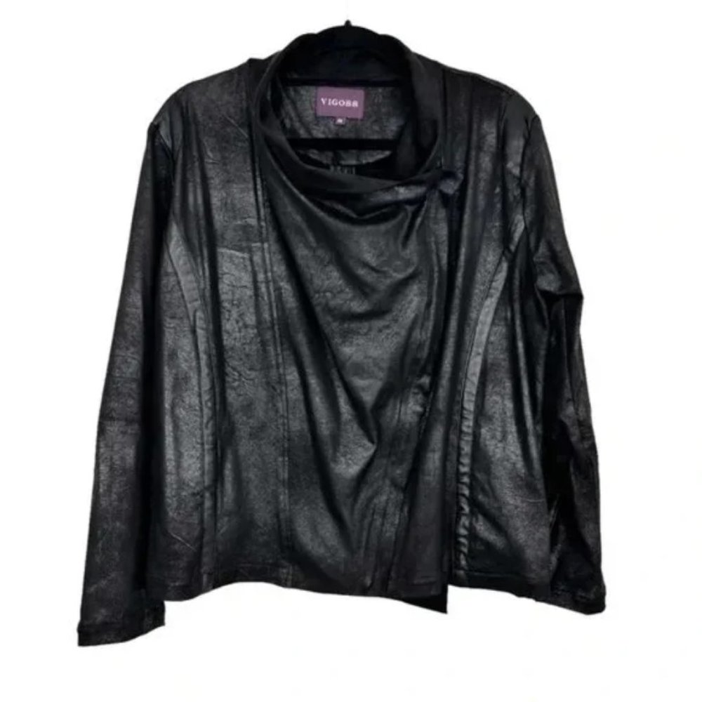 Vigoss Moto Black Faux Suede Crinkle Wrap Jacket Size 1X